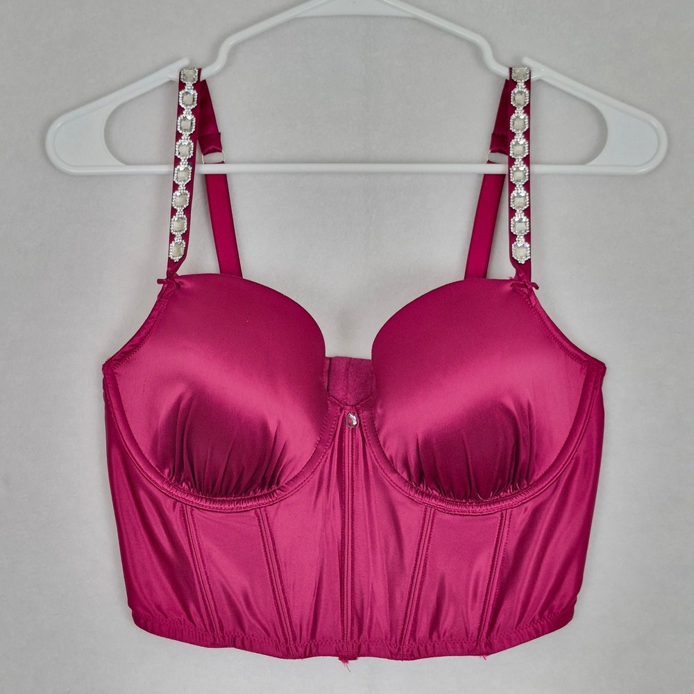 Victoria's Secret Magenta Satin Rhinestone 30C Bustier Boned Corset Lingerie Top